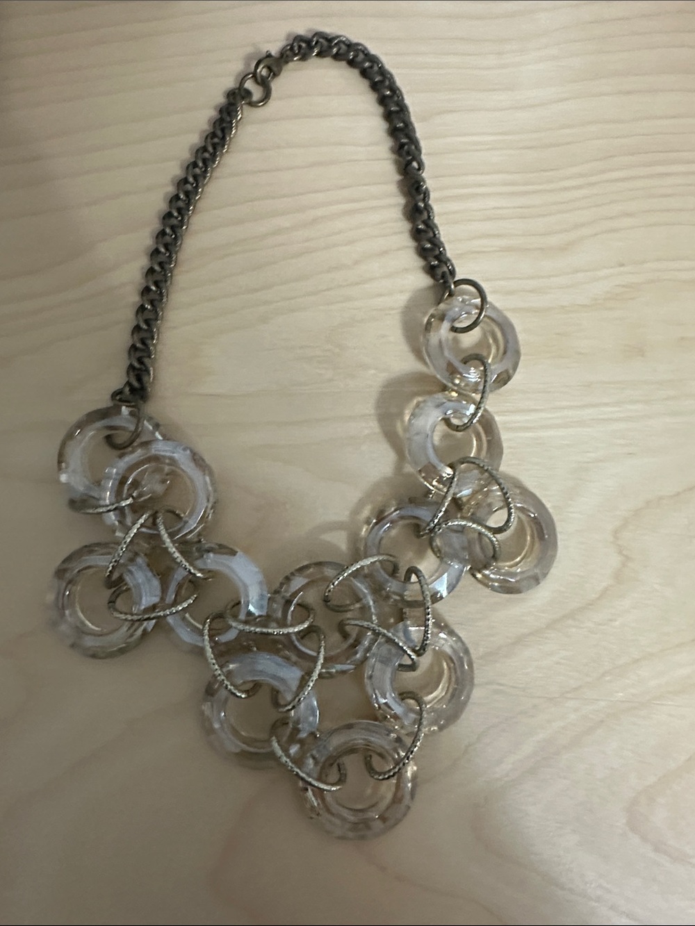 Francesca's Collections Clear Resin Link Necklace with Gunmetal Chain
